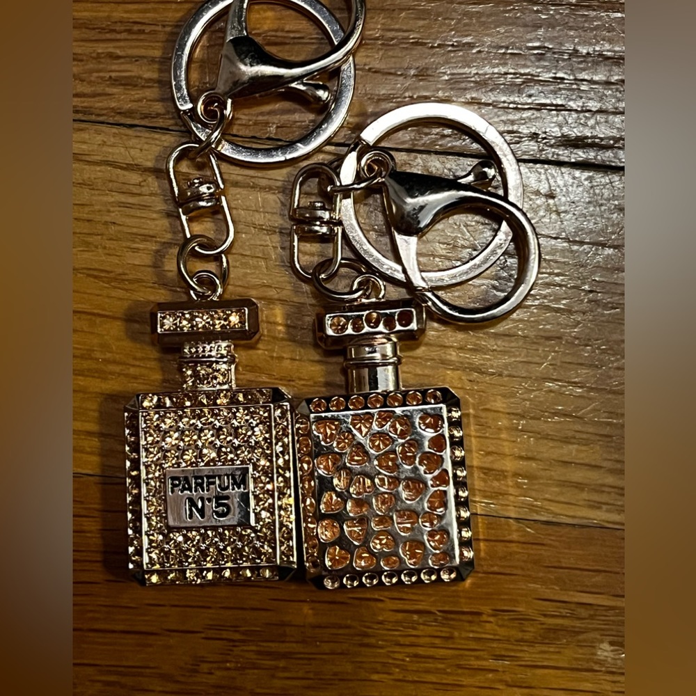 Parfum No. 5 Bottle Novelty Gold Crystal Keychain